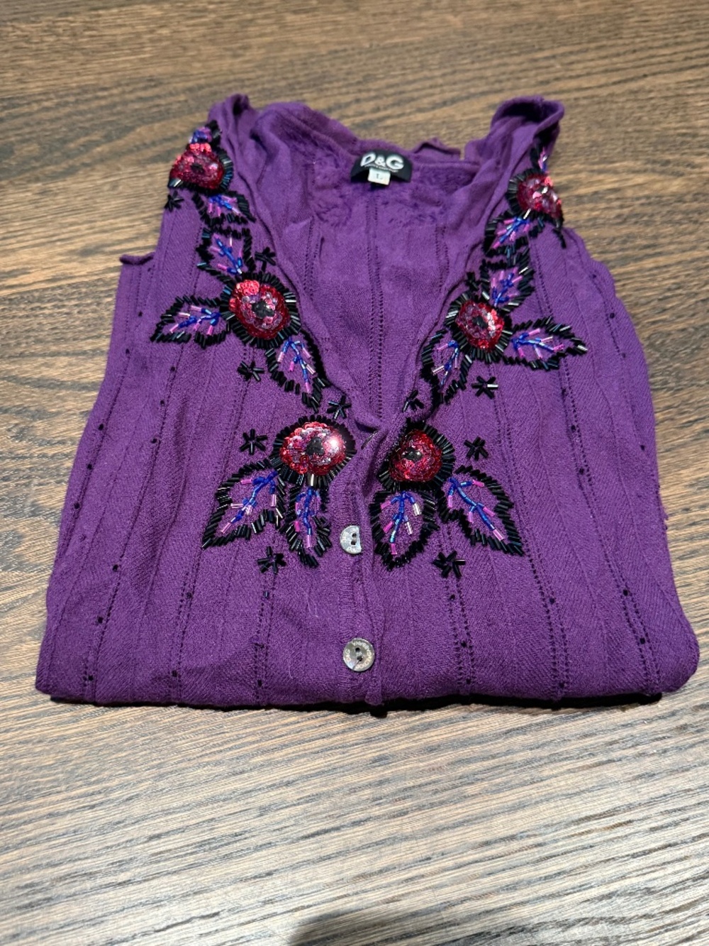 D&G purple pointelle cardigan with flower beading